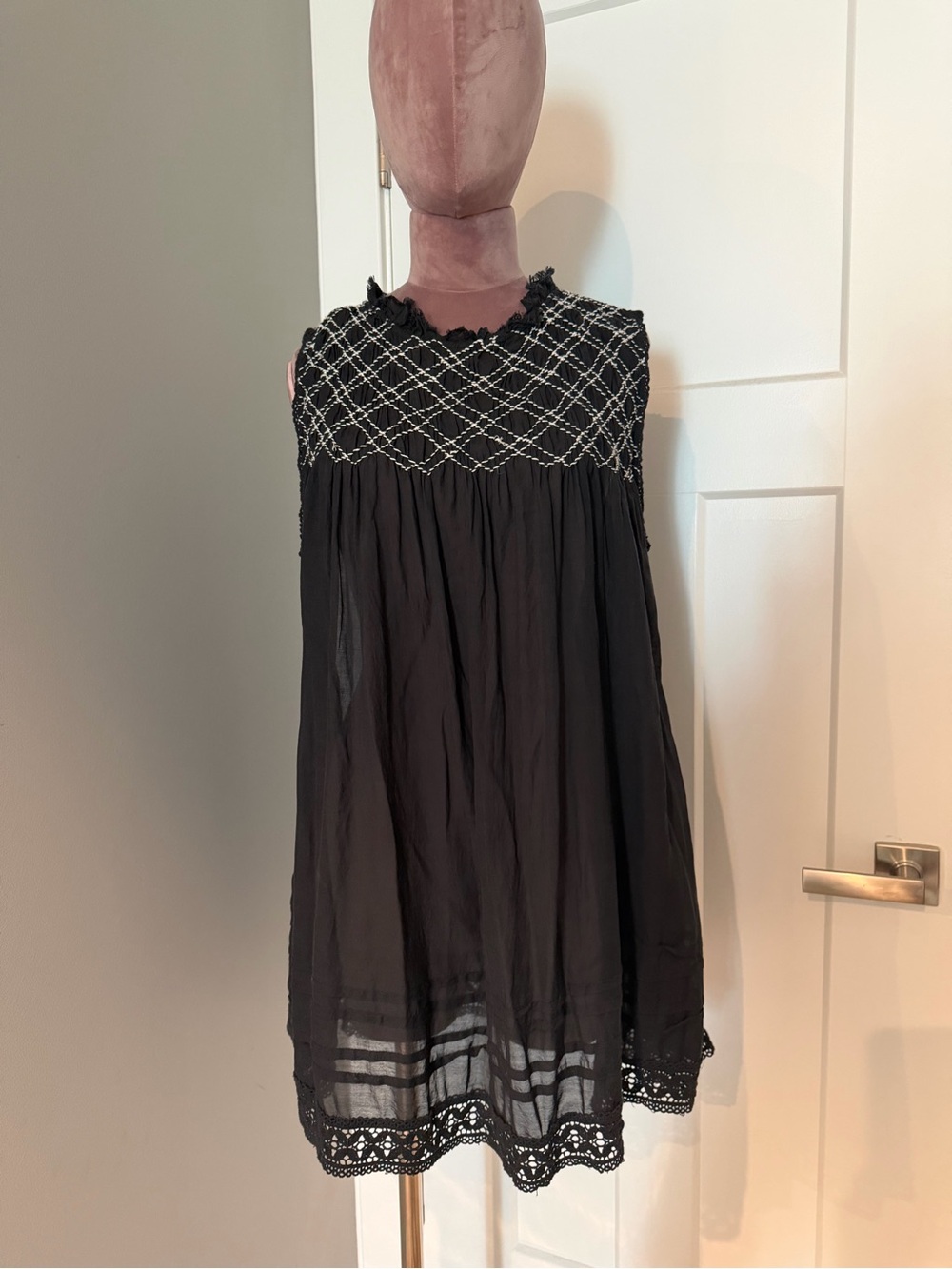 Free People Black Sleeveless Embroidered Yoke Mini Dress